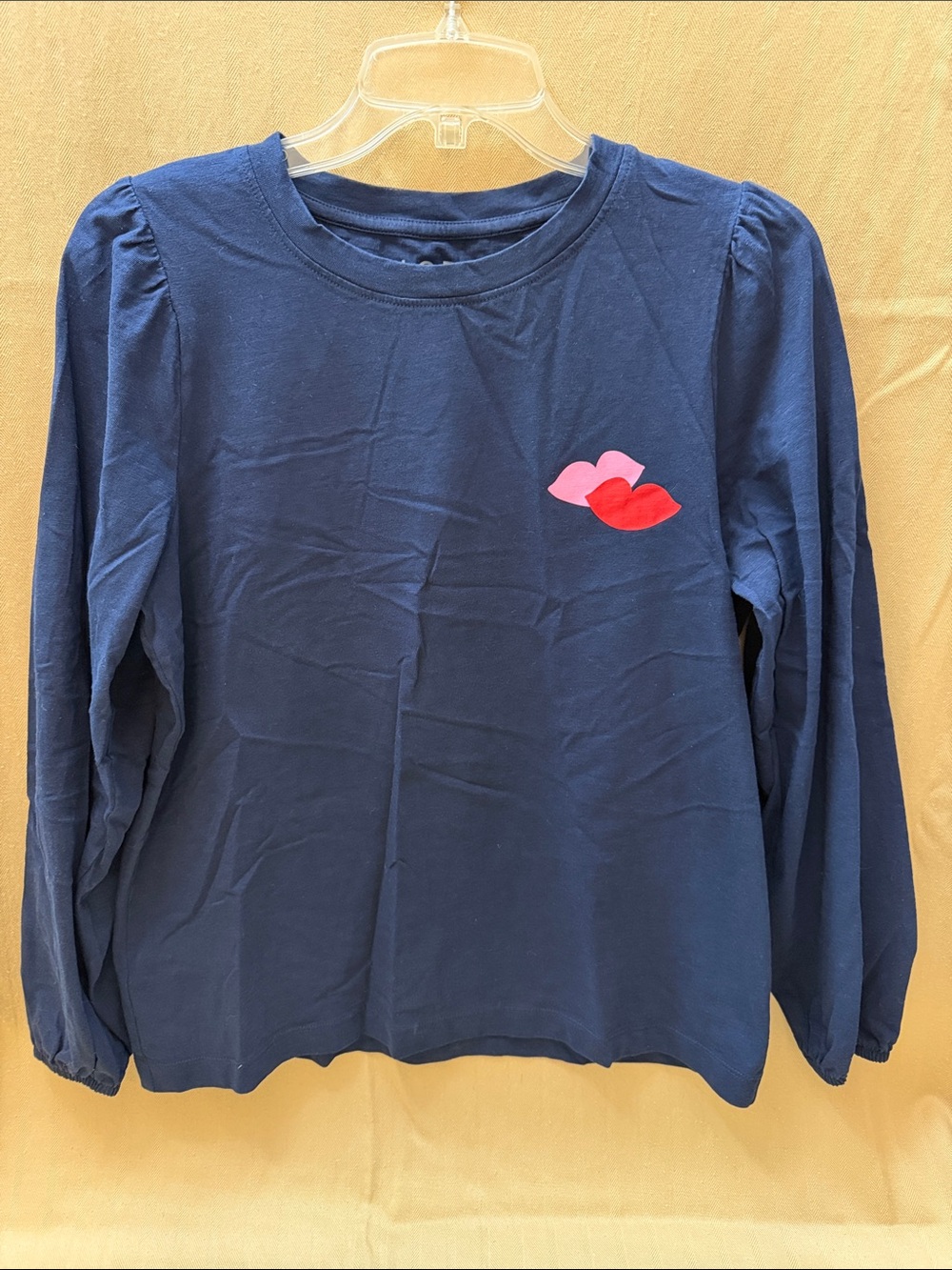 LOFT Navy Long-Sleeve Top with Pink & Red Lip S